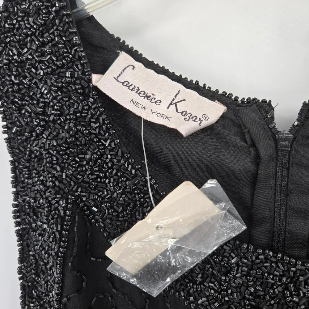 Laurence Kazar Beaded Silk Maxi Dress Women PM Black‎ Vintage Evening Gown